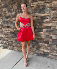 A-Line Side Cutout Homecoming Dress with Rhinestone