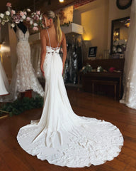 Modest Spaghetti Straps Mermaid/Trumpet White Wedding Gown