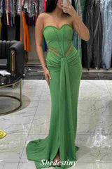 Mermaid Strapless Black Cutout Prom Dress with Rhinestone
