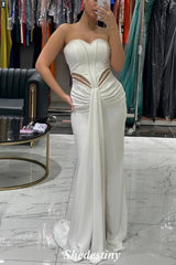 Mermaid Strapless Black Cutout Prom Dress with Rhinestone
