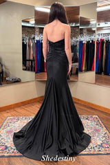 Satin Black Sweetheart Keyhole Mermaid Slit Prom Dress