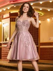 Beaded Corset Top Tulle Glitter Short Prom Dress Dusty Rose