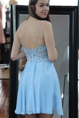 Spagheti Straps Light Blue A-line Short Prom Dress Homecoming Dress HD0148