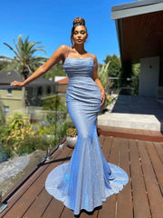 Aimishang Mermaid Straps Open Back Prom Dresses Polyester Floor Length Evening Dresses