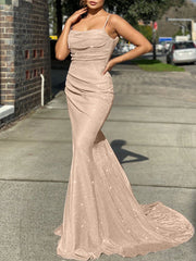 Aimishang Mermaid Straps Open Back Prom Dresses Polyester Floor Length Evening Dresses