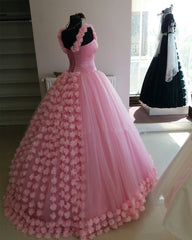 Spaghetti Straps Pink Flower Ball Gowns Quinceanera Dresses Bodice Corset