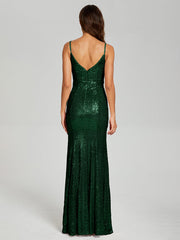 Trumpet/Mermaid V-Neck Sequins Prom Dresses With Split