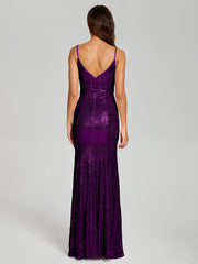 Trumpet/Mermaid V-Neck Sequins Prom Dresses With Split