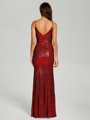 Trumpet/Mermaid V-Neck Sequins Prom Dresses With Split