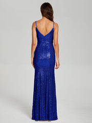Trumpet/Mermaid V-Neck Sequins Prom Dresses With Split