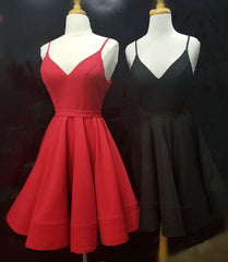 Spaghetti Straps V-neck Satin Homecoming Dresses Ball Gown Party Dress