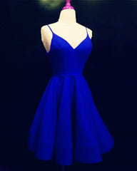 Spaghetti Straps V-neck Satin Homecoming Dresses Ball Gown Party Dress