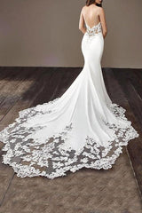 Mermaid Spaghetti Strap Backless Applique Fitted Wedding Dresses
