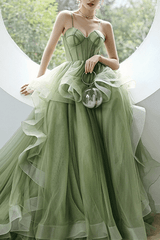 Spaghetti Straps A-line Sage Green Long Formal Prom Dress TP1138