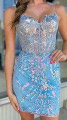 Spaghetti Straps Bodycon Homecoming Dresses Mini Party Gown, AST1336