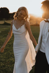 Spaghetti Straps Cowl Neck Mermaid Simple Wedding Dress TD0009