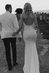 Spaghetti Straps Cowl Neck Mermaid Simple Wedding Dress TD0009