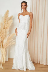 Spaghetti Straps Eternal White Lace Bustier Peplum Mermaid Wedding Gown With Floor Length