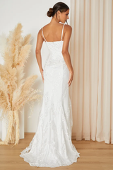 Spaghetti Straps Eternal White Lace Bustier Peplum Mermaid Wedding Gown With Floor Length