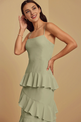Weitese Formal Wear Dresses Sleeveless Chiffon  Spaghetti Straps Floor Length Bridesmaid Dress Stores With Prom Dresses With Tiered