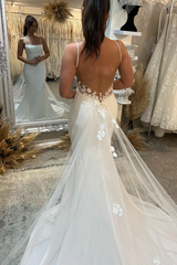 Spaghetti Straps Lace Beach Mermaid Court Train Wedding Dress Bridal Gown TN364