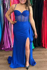 Spaghetti Straps Mermaid Burgundy Long Prom Dress TP1332