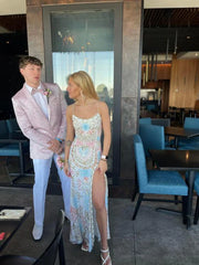Spaghetti Straps Mermaid Long Prom Dress With Side Slit, AST905