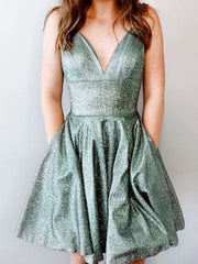 Spaghetti Straps V Neck Short Prom Dresses, Short V Neck Formal Homecoming Dresses