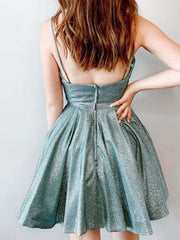 Spaghetti Straps V Neck Short Prom Dresses, Short V Neck Formal Homecoming Dresses