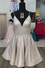 Spaghetti Straps V Neck Short Prom Dresses, Short V Neck Formal Homecoming Dresses
