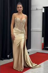 Spaghetti Mermaid Straps Silver Corset Long Prom Dress TP1370