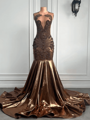 Luxury Mermaid Prom Dresses Black Girls Leather Gala Dress Formal