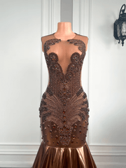 Luxury Mermaid Prom Dresses Black Girls Leather Gala Dress Formal