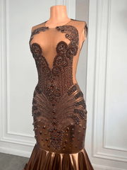 Luxury Mermaid Prom Dresses Black Girls Leather Gala Dress Formal