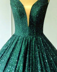 Sparkle Sequin Prom Dresses Plunge Ball Gown
