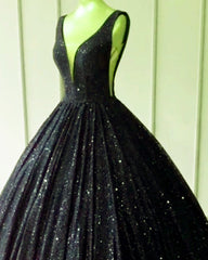 Sparkle Sequin Prom Dresses Plunge Ball Gown