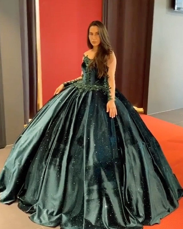 Sparkle Velvet Ball Gown Quinceanera Dresses Long Sleeves