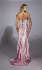 Sparkling strapless long corset with backless design and side slits, trailing Prom Dresses