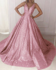 Sparkly Ball Gown Prom Dresses V-neck