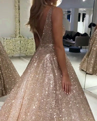 Sparkly Ball Gown Prom Dresses V-neck