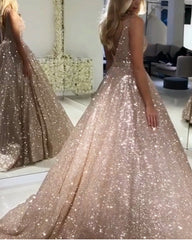 Sparkly Ball Gown Prom Dresses V-neck