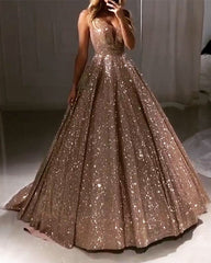 Sparkly Ball Gown Prom Dresses V-neck