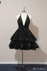 Sparkly Halter White Sequin Cocktail dresses 2024 Tiered Prom Dresses
