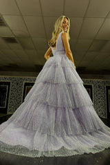 Sparkly Lavender Portrait Princess Long Prom Dress
