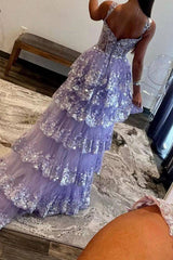Wholesale Stunning Glitter A-Line Off The Shoulder Long Tiered Prom Dress With Split prom dresses with long sleeves