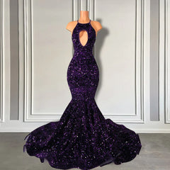Sparkly Purple Sequined Prom Dresses 2024 Black Girls Mermaid Formal Dress