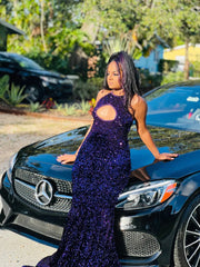 Sparkly Purple Sequined Prom Dresses 2024 Black Girls Mermaid Formal Dress