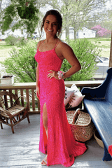Sparkly Royal Blue Sequins Prom Dress UK Long Mermaid Formal Dress with Slit