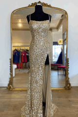 Sparkly Royal Blue Sequins Prom Dress UK Long Mermaid Formal Dress with Slit
