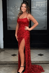 Sparkly Royal Blue Sequins Prom Dress UK Long Mermaid Formal Dress with Slit